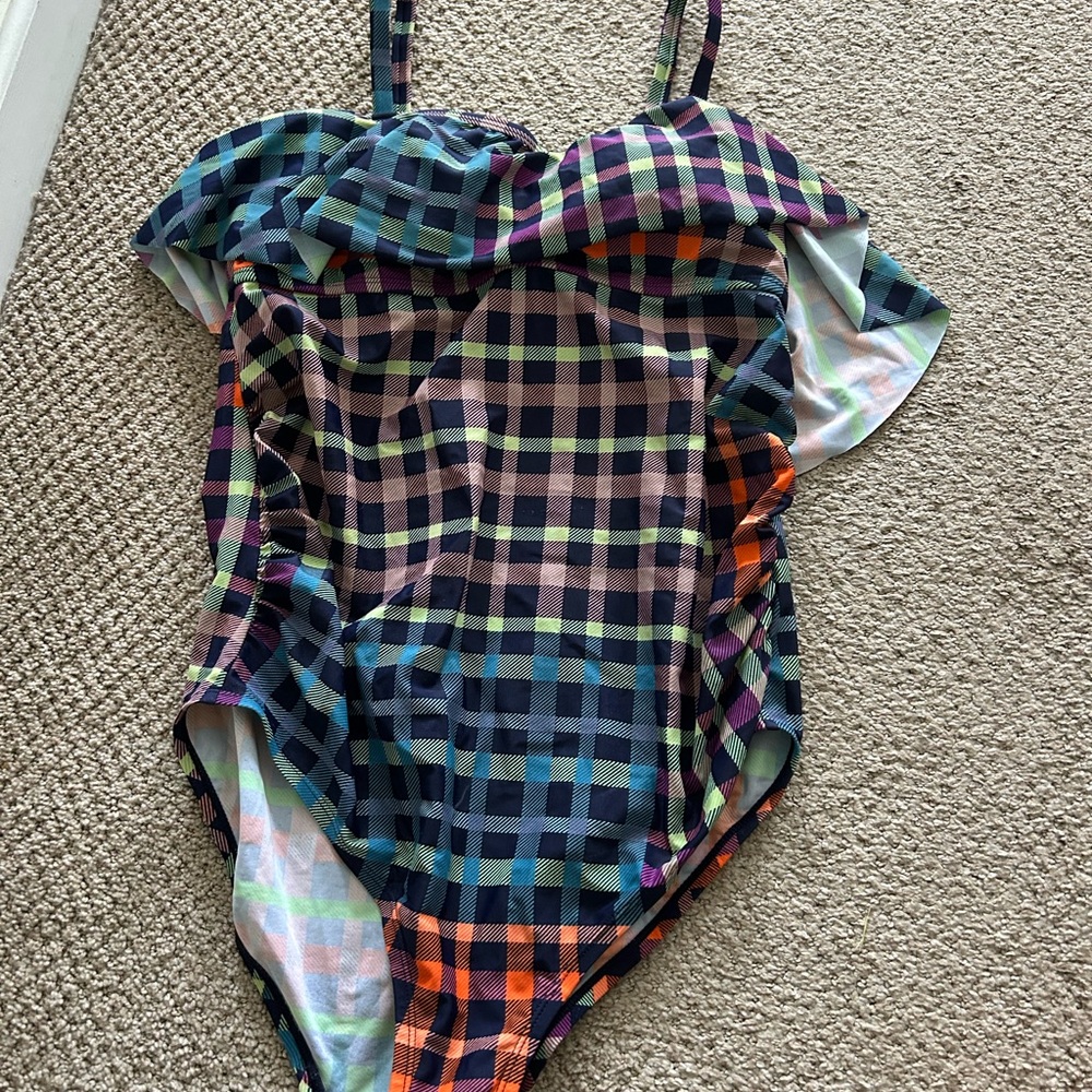 Motherhood Maternity Beach Bump Pastel Plaid Maternity Swim Bottoms